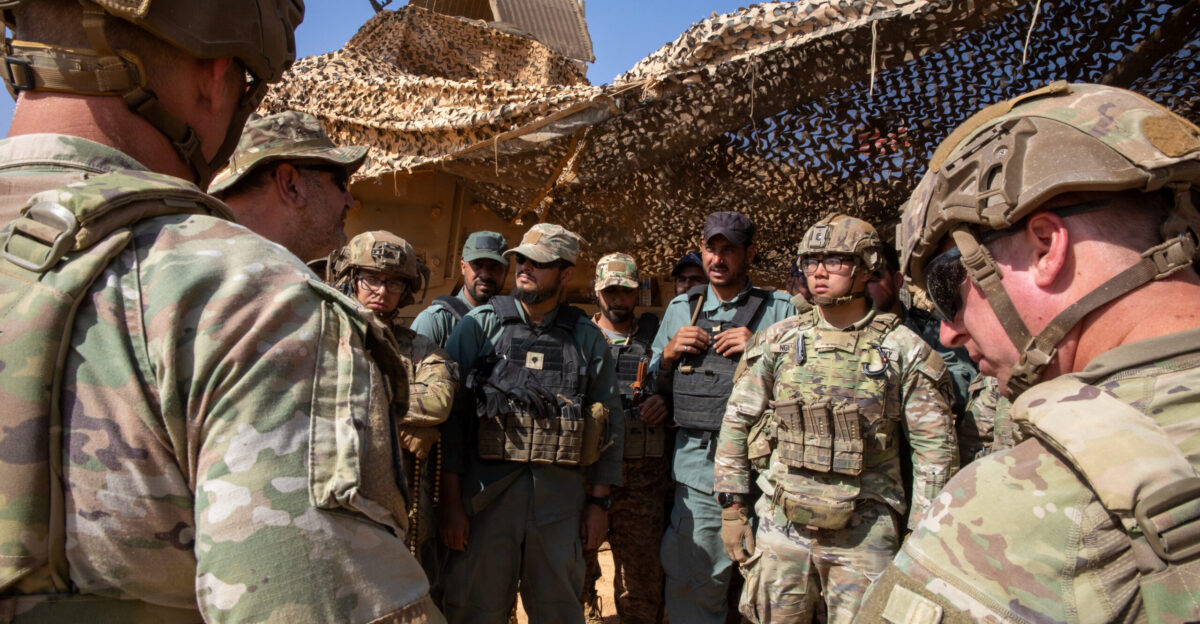 U S Army Sgt 1st Class Andrew Ritzema Infantry Platoon Sergeant assigned to 10th Mountain Division Task Force ARMADILLO briefs Syrian Partners on range operations and safety in Syria June 9 2025 The training focused on refining interoperability with Syrian Partners and weapon effectiveness of both forces in a joint environment The Coalition is committed to building partner capacity and capabilities to maintain the lasting defeat of ISIS U S Army photo by Sgt Trenton Pallone